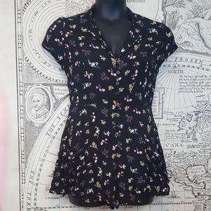 Spring floral button up collared romper pockets